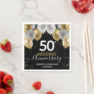 50th Anniversary Gold Balloons Napkins