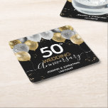 50th Anniversary Gold Balloons Square Paper Coaster<br><div class="desc">Elegant Faux gold balloons border with shimmering confetti highlights on the top border. All text is adjustable and easy to change for your own party needs. Great elegant 50th anniversary template design.</div>