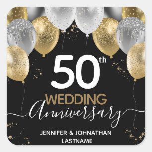 50th Anniversary Gold Balloons Square Sticker
