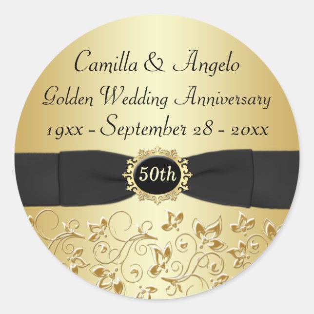 50th Anniversary Gold, Black 1.5" Round Sticker (Front)