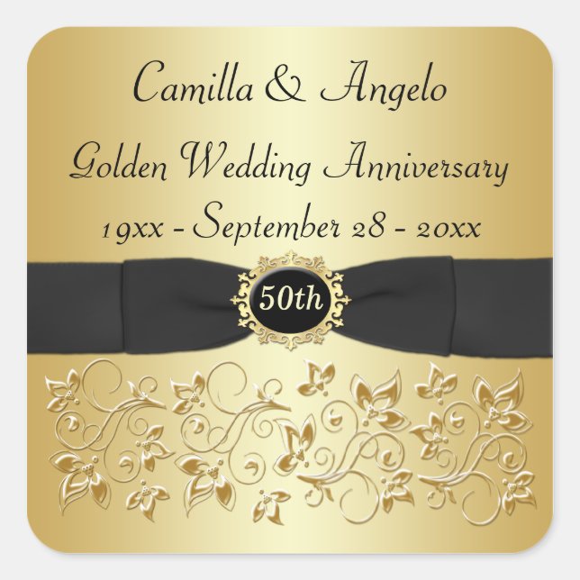 50th Anniversary Gold, Black 1.5" Square Sticker (Front)