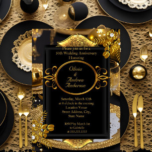 50th Anniversary Gold Black Diamond Dinner Party  Invitation