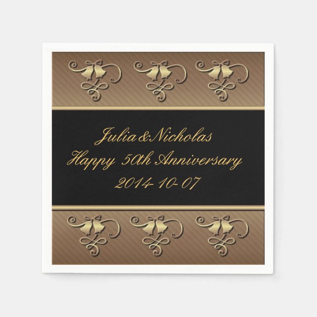 50th Anniversary Gold & Black Personalised Napkins (Front)
