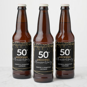 50th Anniversary Gold Border Favour Beer Bottle Label
