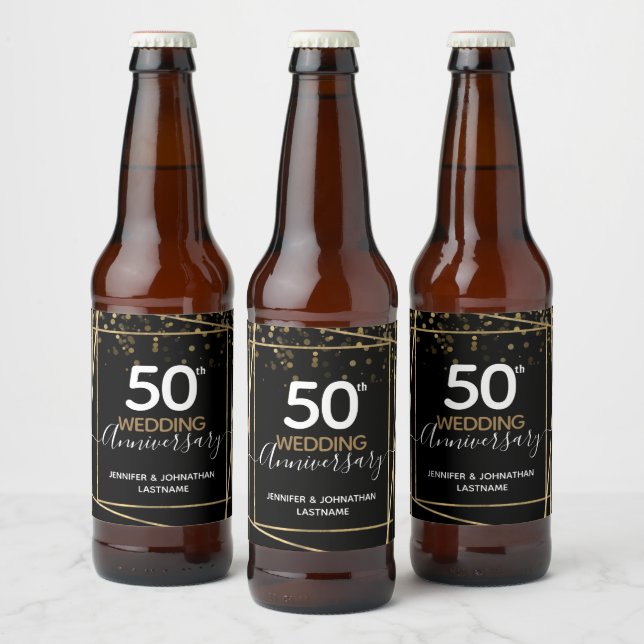 50th Anniversary Gold Border Favour Beer Bottle Label (Bottles)