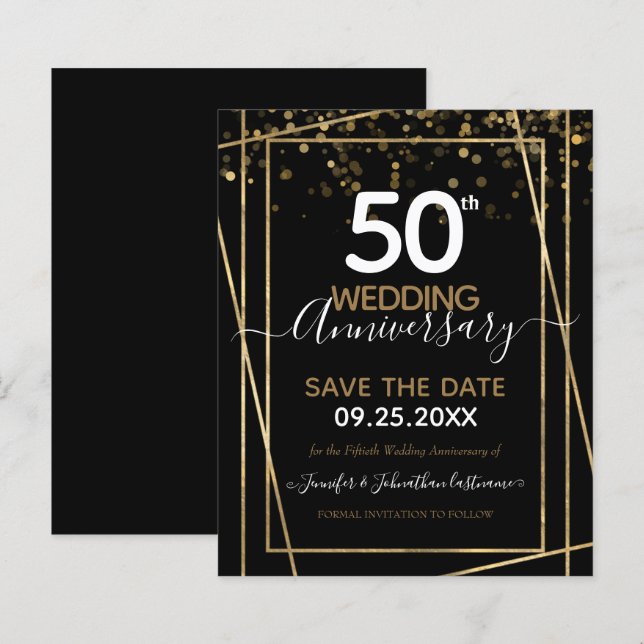 50th Anniversary Gold Border Save the Date Budget (Front/Back)