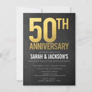 50th Anniversary Gold Chalkboard Party Invitation