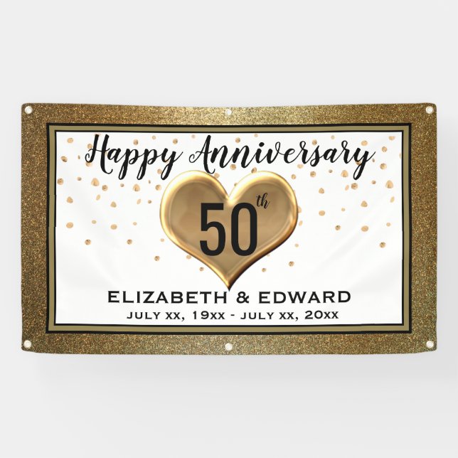 50th Anniversary Gold Confetti - Hanging Banner (Horizontal)
