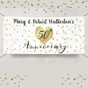 50th Anniversary Gold Confetti Wedding Reception  Banner