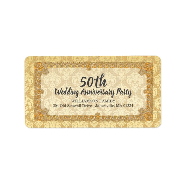 50th Anniversary Gold Damask Return Address Labels (Front)