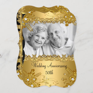 50th Anniversary Gold Diamond Floral Photo Invitation