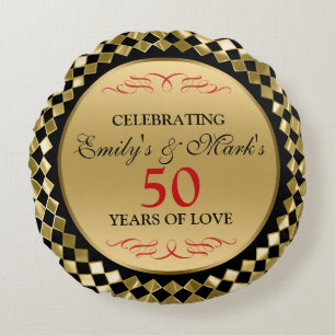 50th Anniversary- Gold Diamonds Round Cushion