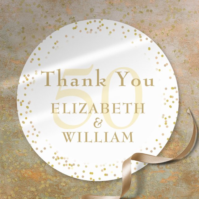50th Anniversary Gold Dust Confetti Thank You Classic Round Sticker (50th Anniversary Gold Dust Confetti Thank You Classic Round Sticker)