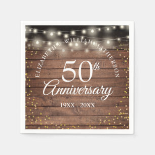 50th Anniversary Gold Dust Rustic String Lights Napkin