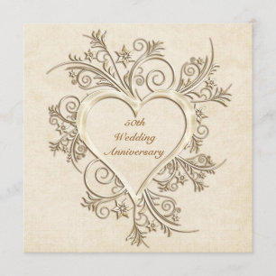 50th Anniversary Gold Floral Heart Invitation