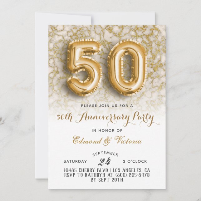 50th Anniversary Gold Floral Invitation (Front)