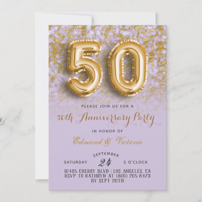 50th Anniversary Gold Floral Invitation (Front)