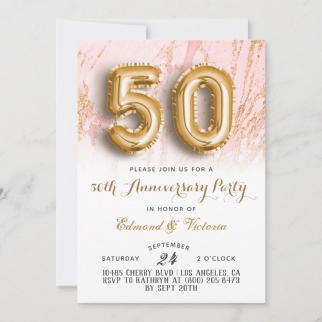 50th Anniversary Gold Floral Invitation (Front)