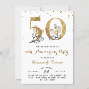 50th Anniversary Gold Floral Invitation