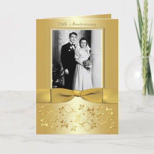 50th Anniversary Gold Floral Photo Invitation Card