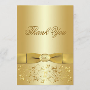 50th Anniversary Gold Floral Thank You Card