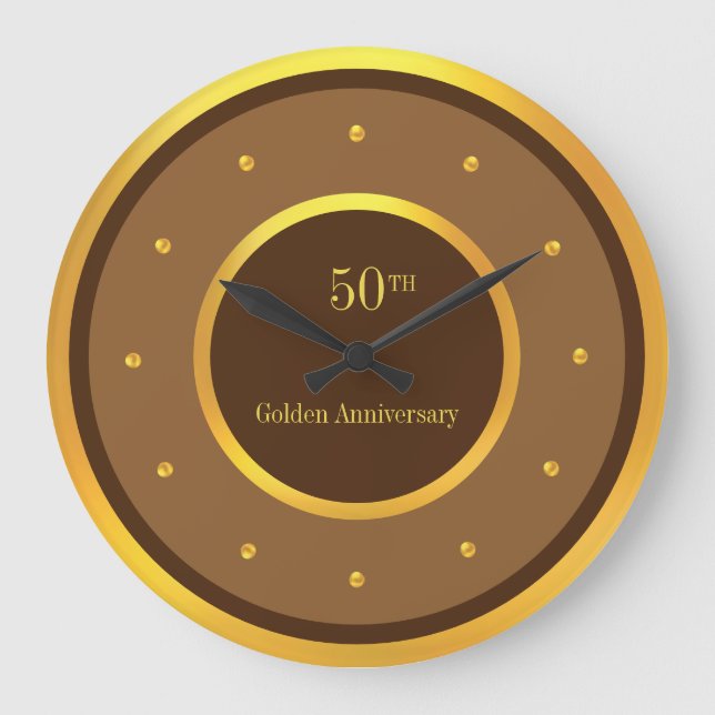 50th Anniversary Gold Frame & Brown Large Clock (Front)