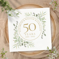 50th Anniversary Gold Greenery Leaves Watercolor