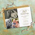 50th Anniversary Gold Heart Confetti 3 Photo Invitation<br><div class="desc">Personalize with your favorite 3 photos and your special 50th golden wedding anniversary celebration details in chic gold typography. The reverse features gold love heart confetti. Designed by Thisisnotme©</div>