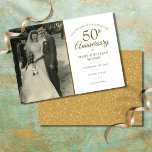 50th Anniversary Gold Heart Confetti Wedding Photo Save The Date<br><div class="desc">Personalise with your favourite wedding photo and your special 50th golden wedding anniversary celebration details in chic gold typography. The reverse features gold love heart confetti. Designed by Thisisnotme©</div>
