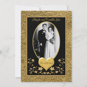 50th Anniversary, Gold Heart Invitation 2 - Black