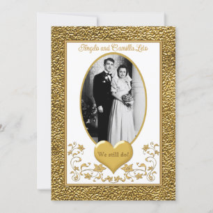 50th Anniversary, Gold Heart Invitation 2 - White