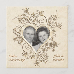 50th Anniversary Gold Heart Photo Invitation