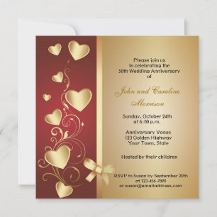 50th Anniversary Gold Hearts Invitation