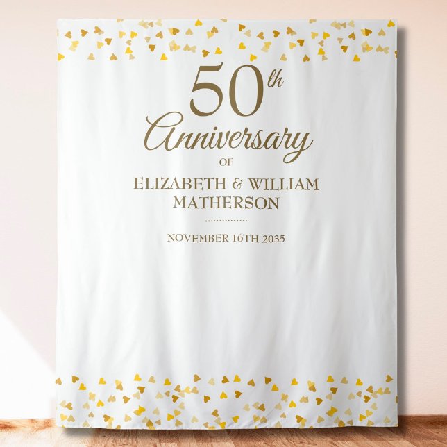 50th Anniversary Gold Hearts Photo Booth Backdrop Tapestry (Creator Uploaded)