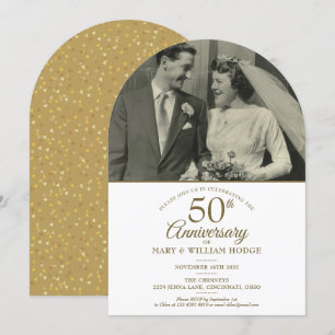 50th Anniversary Gold Hearts Wedding Photo Arch Invitation