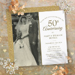 50th Anniversary Gold Hearts Wedding Photo Square Invitation<br><div class="desc">Personalise with your favourite wedding photo and your special 50th golden wedding anniversary celebration details in chic gold typography. The reverse features gold love heart confetti. Designed by Thisisnotme©</div>