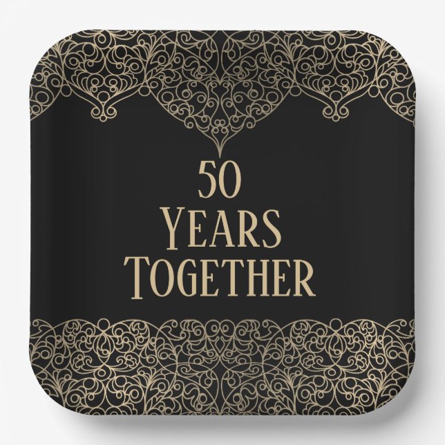 50th Anniversary Gold Lace On Black    Paper Plate (Front)