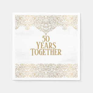 50th Anniversary Gold Lace On White Napkin