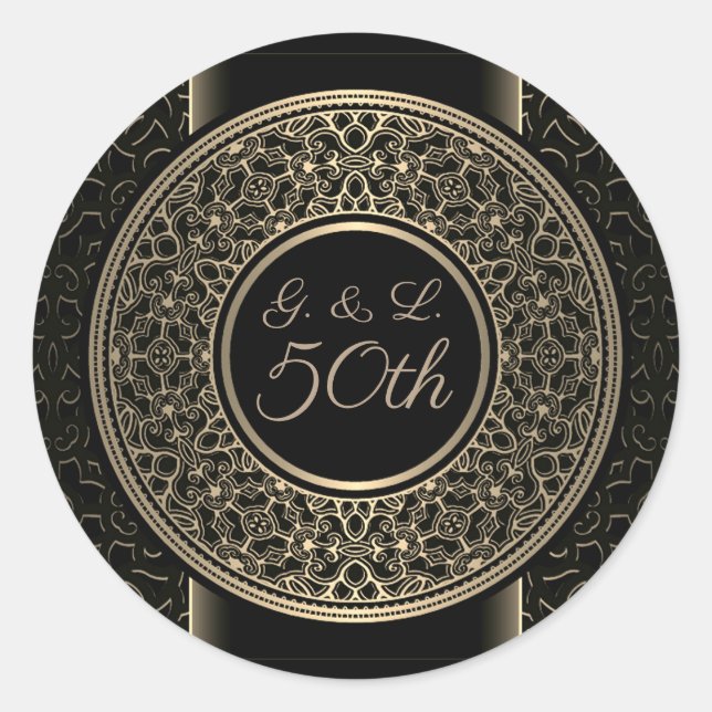 50th Anniversary Gold Medallion Monogrammed Classic Round Sticker (Front)