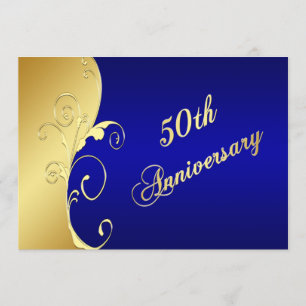 50th Anniversary Gold Scrolls with Navy Invitation