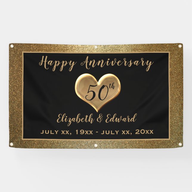 50th Anniversary Gold Sparkle - Hanging Banner (Horizontal)