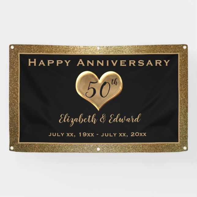 50th Anniversary Gold Sparkle - Hanging Banner (Horizontal)