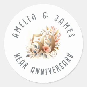 50th Anniversary Gold Wedding Flower Classic Round Sticker