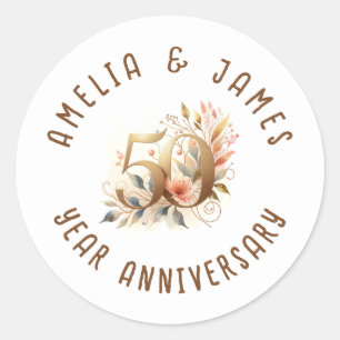 50th Anniversary Gold Wedding Flower Classic Round Sticker