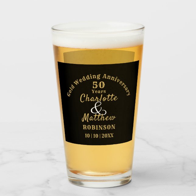 50th Anniversary Gold Wedding Gift Personalised Glass (Front Filled)