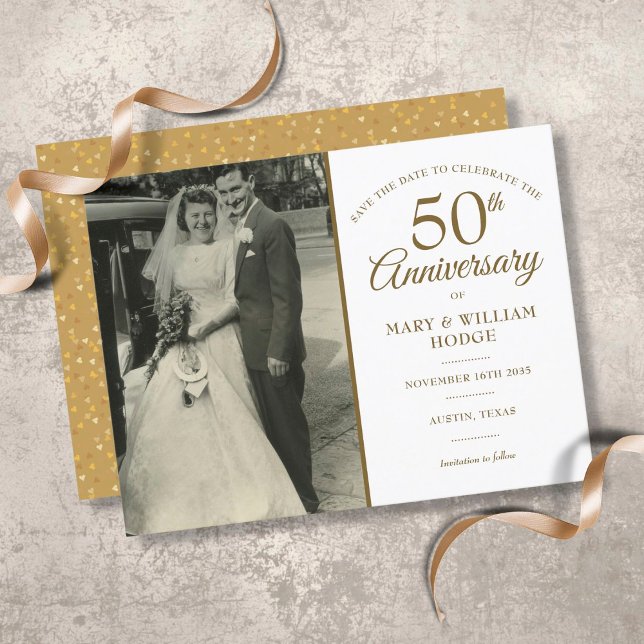 50th Anniversary Gold Wedding Photo Save The Date Announcement Postcard (Creator Uploaded)