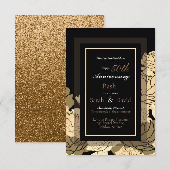 50th anniversary gold, yellow & tan rose print car card (Front/Back)