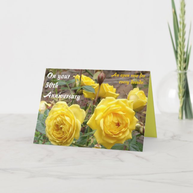 50th Anniversary golden angel roses greetings card (Front)