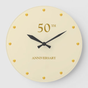 50TH Anniversary & Golden Dots on Light Beige Large Clock