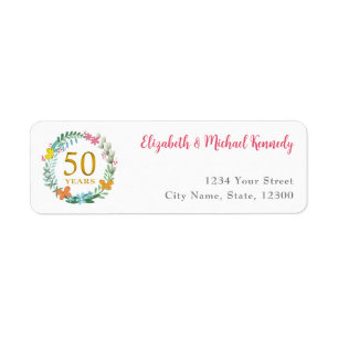 50th Anniversary Golden Floral Address Labels